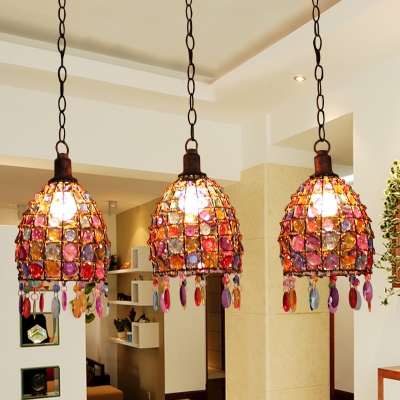Metal Rust Cluster Pendant Light Dome 3 Heads Traditional Ceiling Lamp with Round/Linear Canopy