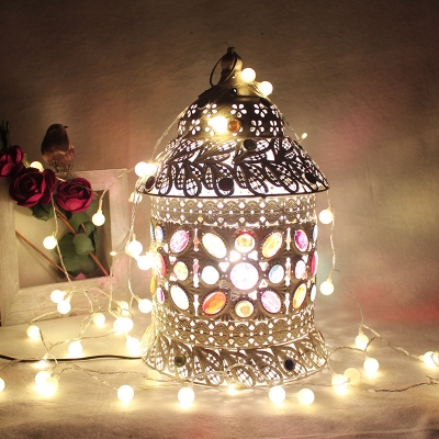 Metal Silver Nightstand Lighting Pavilion 1 Head Art Deco Night Table Lamp for Bedroom