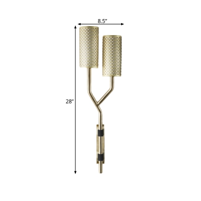 Moderism Half- Cylinder Sconce Metal 2 Heads Wall Mounted Light Fixture in Brass with Arm