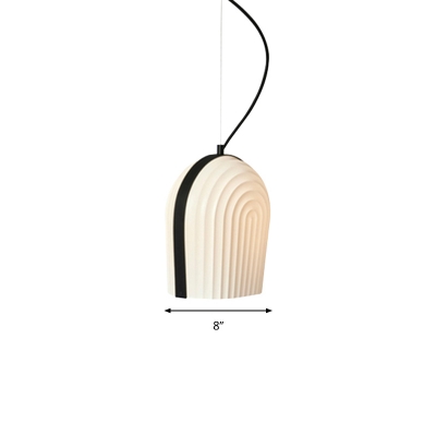 Modern Bell Hanging Lamp Black and White Glass 1 Bulb Bedroom Pendant Lighting Fixture