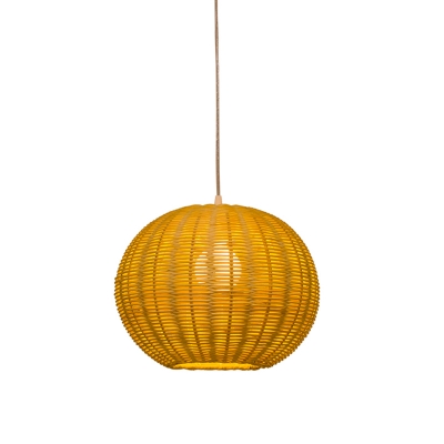 Spherical Pendant Lighting Japanese Bamboo 1 Head Ceiling Suspension Lamp in Beige