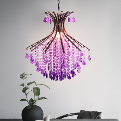 Traditional Cascade Pendant Light Fixture 1 Head Metal Ceiling Lamp in Purple for Restaurant