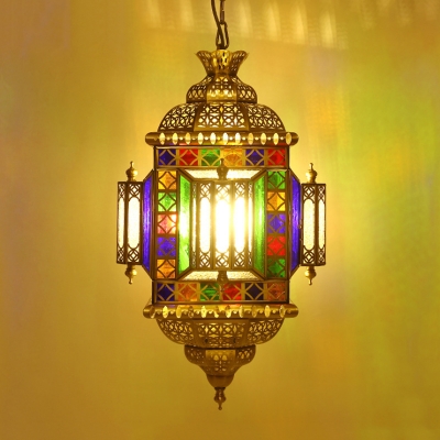 Traditional Lantern Chandelier 3 Lights Metal Hanging Ceiling Lamp in Brass for Dining Room