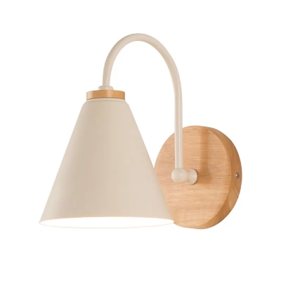 White Tapered Sconce Aisa 1 Head Metal Wall Mounted Light Fixture with Round Wood Backplate