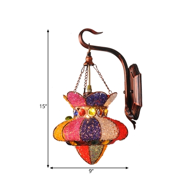 1 Bulb Curved Arm Wall Sconce Decorative Copper Stained Glass Wall Light Fixture for Restaurant