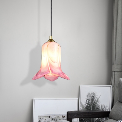 1 Bulb Pendant Light Traditional Flared White/Green/Purple Glass LED Suspension Lamp for Restaurant
