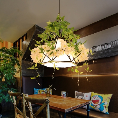 1 Head Metal Pendant Lamp Antique White Cherry Blossom Restaurant LED Down Lighting, 10