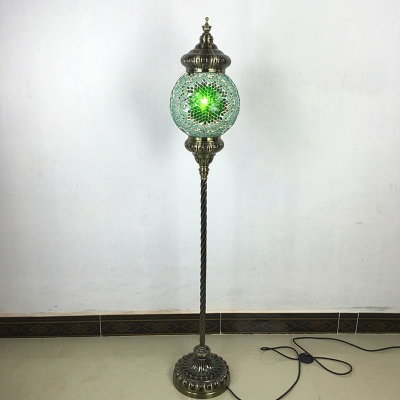 1 Light Standing Light Traditional Globe Red/Blue/Green Stained Glass Floor Lamp with Staff Design