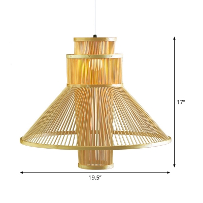 Asia 1 Bulb Pendant Lighting Beige Tapered Ceiling Suspension Lamp with Bamboo Shade