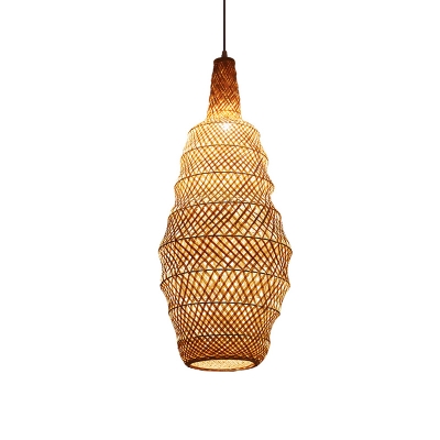 Asia 1 Head Ceiling Light Flaxen Handwoven Suspended Lighting Fixture with Bamboo Shade
