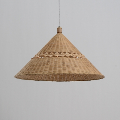 Asian 1 Head Ceiling Light Flaxen Trumpet Pendant Lighting Fixture with Bamboo Shade