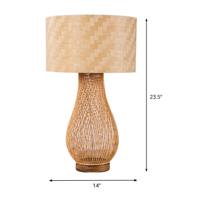 Bamboo Teardrop Task Lighting Asia 1 Head Beige Small Desk Lamp with Cylinder Shade