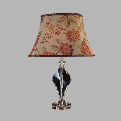 Bell Bedroom Table Light Traditionalism Fabric 1 Bulb Beige Night Lamp with Crystal Panel