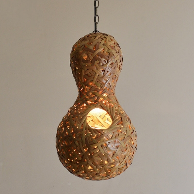 Brown Handmade Pendant Lamp Asian 1 Head Bamboo Ceiling Hanging Light with Adjustable Chain