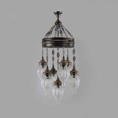 Clear Prismatic Glass Black Chandelier Teardrop 7 Heads Traditional Hanging Ceiling Light