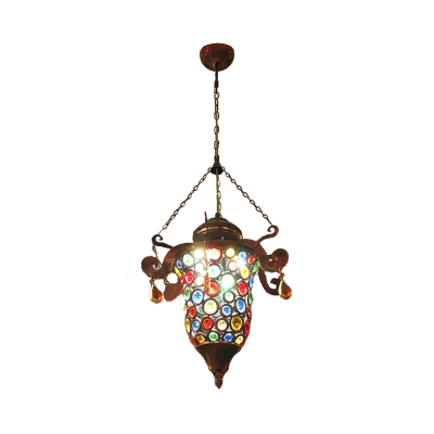 Copper 1 Light Hanging Pendant Antique Metal Urn Shaped Ceiling Light for Living Room