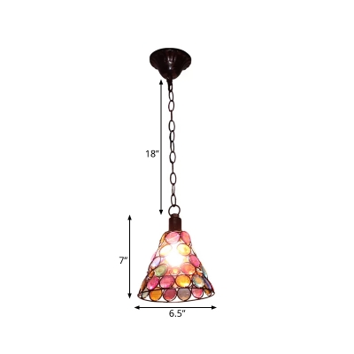 Decorative Cone Hanging Light 1 Bulb Stained Glass Drop Pendant in Rust for Restaurant, 7