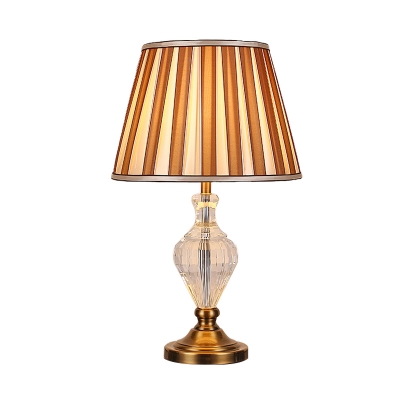 Fabric Brown Night Lamp Tapered Single Head Traditionalism Table Light with Crystal Urn-Shaped Base