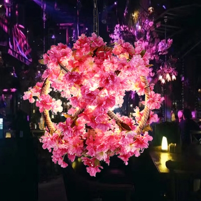Globe Metal Down Lighting Pendant Retro 1 Bulb Restaurant LED Flower Hanging Ceiling Light in Pink, 14