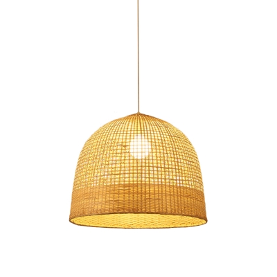 Japanese Hand-Worked Pendant Light Bamboo 1 Head Ceiling Suspension Lamp in Beige