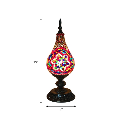 LED Night Table Light Traditional Ice Cream Shaped Stained Glass Nightstand Lamp in White/Red/Yellow