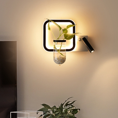 LED Round/Square Sconce Lamp Industrial Black Clear Glass Plant Wall Light in Warm/White Light for Bedroom