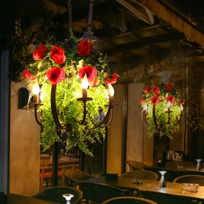 Rose Restaurant Chandelier Lighting Fixture Vintage Metal 5 Lights LED Black Suspension Lamp