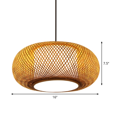 Rounded Drum Pendant Light Chinese Bamboo 16