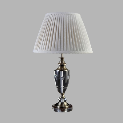 Single Head Nightstand Light Simplicity Bedroom Table Lamp with Urn Shape Crystal in Cream Gray