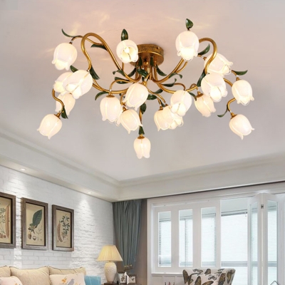 Sputnik Bedroom Semi-Flush Mount Light Traditional Metal 20 Bulbs LED Brass Close to Ceiling Lighting Fixture