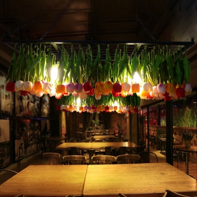 Tulip Restaurant Chandelier Light Industrial Metal 3 Bulbs Green LED Pendant Lighting Fixture
