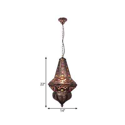 1 Bulb Lantern Pendant Light Fixture Vintage Red/Bronze Metal Hanging Lamp Kit for Restaurant