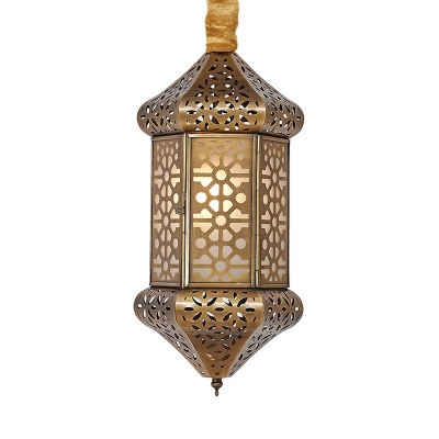 1 Head Hexagonal Pendant Lighting Metal Decorative Ceiling Suspension Lamp in Brass