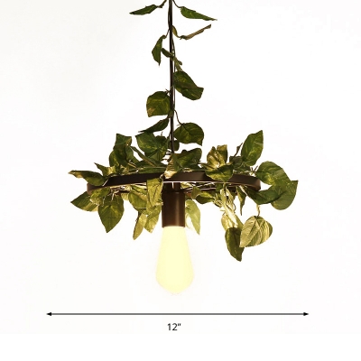 1 Light Bare Bulb Pendant Light Industrial Green Plant Metal Hanging Lamp for Restaurant