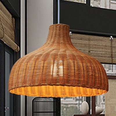 Asian 1 Bulb Hanging Lamp Orange Handcrafted Ceiling Pendant Light with Rattan Shade