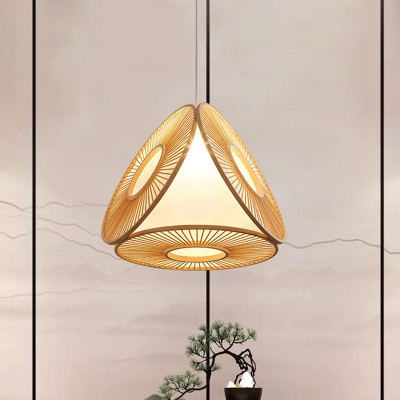 Bamboo Circular Pendant Light Japanese 1 Head Suspended Lighting Fixture in Wood
