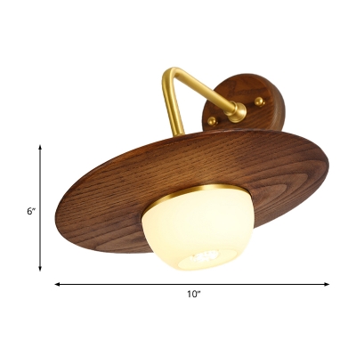 Brass Spherical Wall Lamp Contemporary 1 Head Metal Sconce Light Fixture with Round Wood Backplate