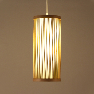 Chinese 1 Head Ceiling Light Wood Tubular Pendant Lighting Fixture with Bamboo Shade