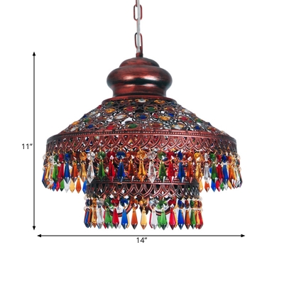 Conical Metal Pendant Chandelier Antique 3 Heads Dining Room Hanging Ceiling Light in Copper