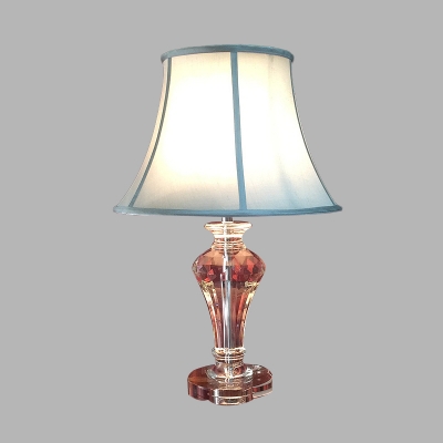 Fabric Flared Table Light Traditionalist Single Head Bedroom Nightstand Lamp in White/Blue
