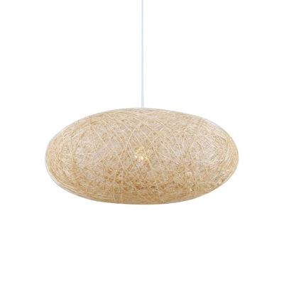 Flaxen Donut Hanging Lamp Asian 1 Bulb Bamboo Ceiling Pendant Light for Dining Room