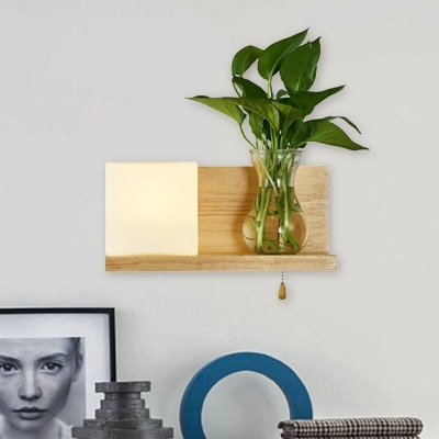 Metal Square Wall Lighting Industrial 1 Bulb Bedroom LED Wall Sconce Lamp in Wood without Plant, Left/Right