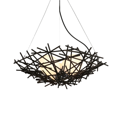 Nest Hanging Chandelier Chinese Bamboo 3 Heads Coffee Ceiling Pendant Light, 18