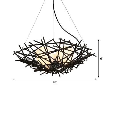 Nest Hanging Chandelier Chinese Bamboo 3 Heads Coffee Ceiling Pendant Light, 18