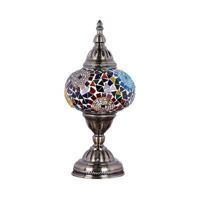 Nickel 1 Head Nightstand Light Mediterranean Style Red/Blue Stained Glass Tower Table Lamp