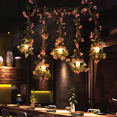 Pink/Light Pink Bulb Island Lighting Fixture Industrial Metal 5 Heads Restaurant Flower Ceiling Lamp
