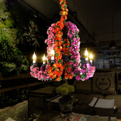 Purple 6 Bulbs Pendant Chandelier Industrial Metal Candelabra LED Flower Ceiling Hang Fixture for Restaurant
