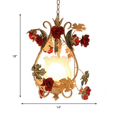 Rose White Glass Suspension Pendant Country Style 1 Head Living Room Ceiling Light