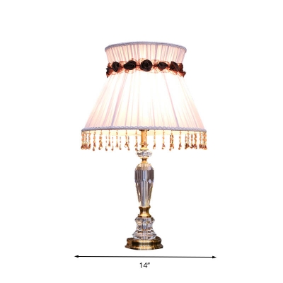 Simple Pleated Shade Night Light 1 Head Fabric Table Lamp in Light Purple with Beveled Crystal Accent
