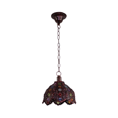 Vintage Scalloped/Dome Suspension Pendant Light 1 Light Metal Hanging Lamp in Blue/Bronze for Restaurant